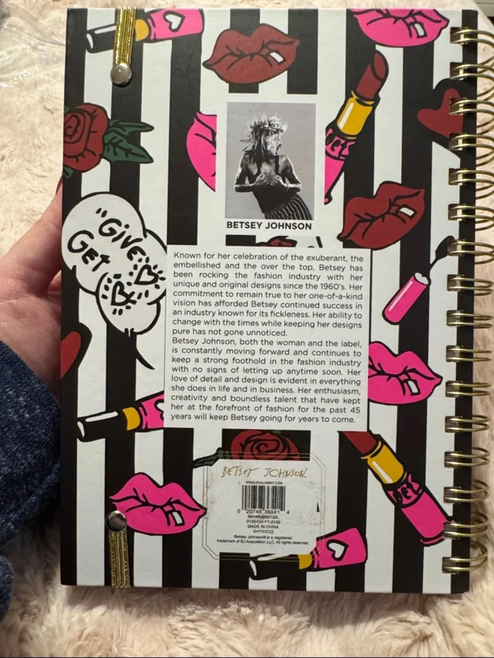 Betsey Johnson Black & White Stripe‎ Notebook with Pink Lip & Lipstick Motif